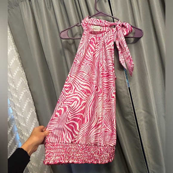 Heart Soul Soulmate Halter pink Zebra imported fabric elastic waist neck tie S - Picture 2 of 5